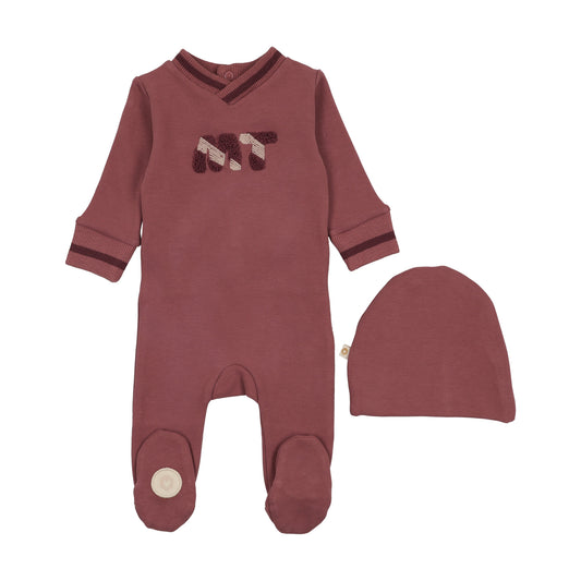 Mon Tresor Signature Stripe Footie Set- Rosewood