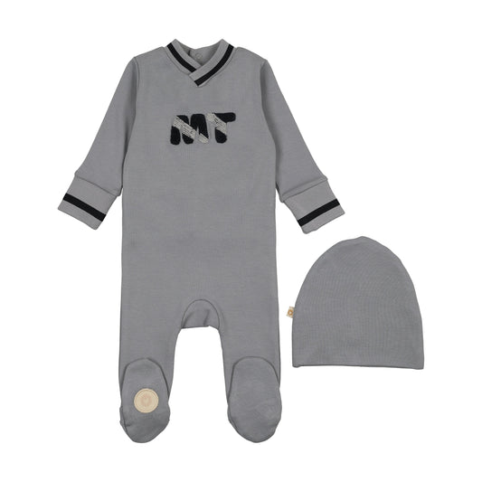 Mon Tresor Signature Stripe Footie Set- Ocean Blue