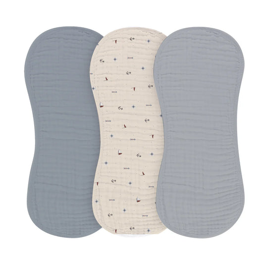 Ely's and Co 3 Pack Muslin Burp Cloths Nautical- Blue