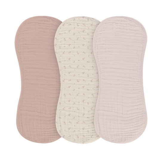 Ely's and Co 3 Pack Muslin Burp Cloths Floral- Pink