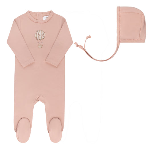 Aurora Pink Cotton French Terry Hot Air Balloon Footie+Bonnet
