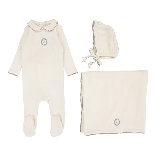 Lilette Emblem Embroidered Layette Set-Cream/Oat