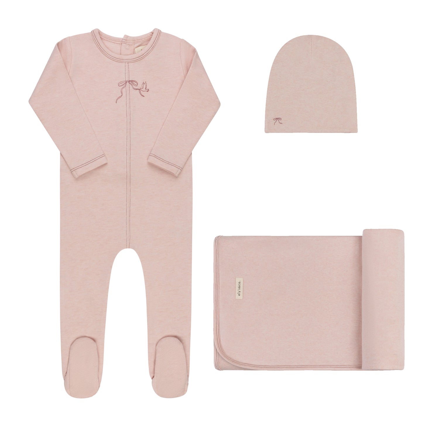 Ely's and Co Bird Seam Layette Set-Pink