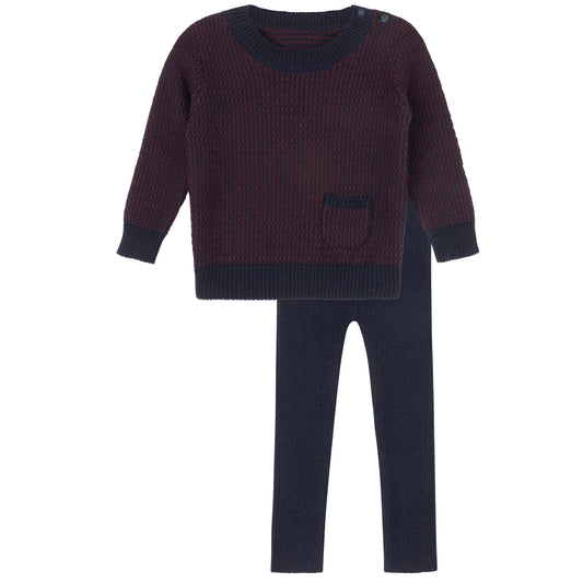 Navy/Wine Thin Stripe Toddler Set