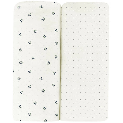 Aurora 2 Pack Cherry Print Bassinet Sheets- Blue