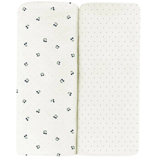 Aurora 2 Pack Cherry Print Bassinet Sheets- Blue