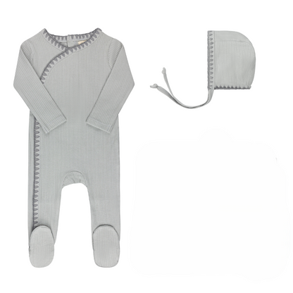Ely's and Co Blue Whip Stitch Collection Footie + Bonnet